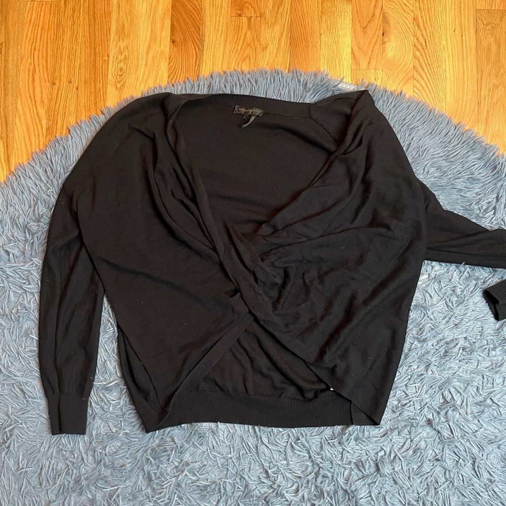 $135 Donna Karan New York Black Wool Silk Criss Cross Sweater Size M